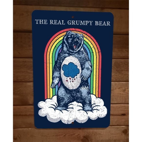 The Real Grumpy Bear‎ Grizzly Care Bear 8x12 Metal Wall Sign - Picture 1 of 1